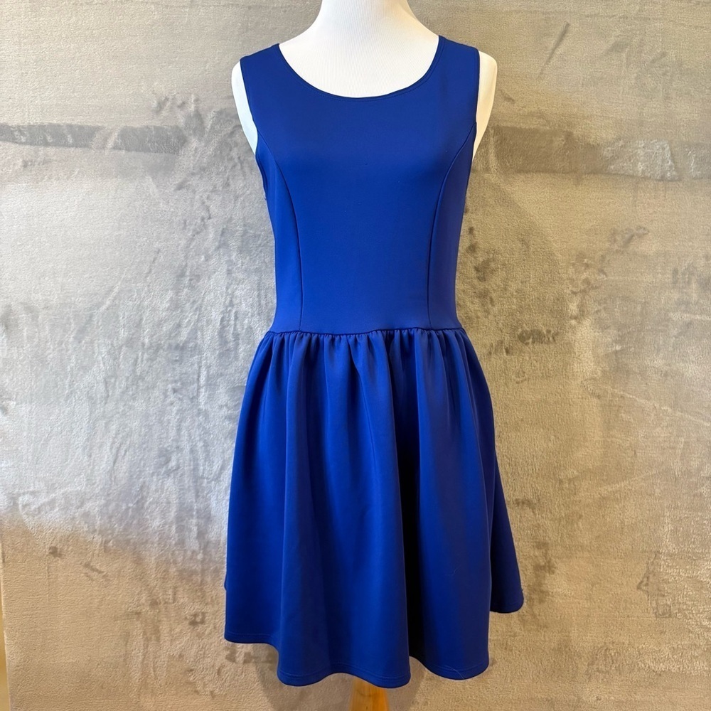LA Hearts Blue Skater Dress Sz M Fit & Flare Zip Back Made in USA